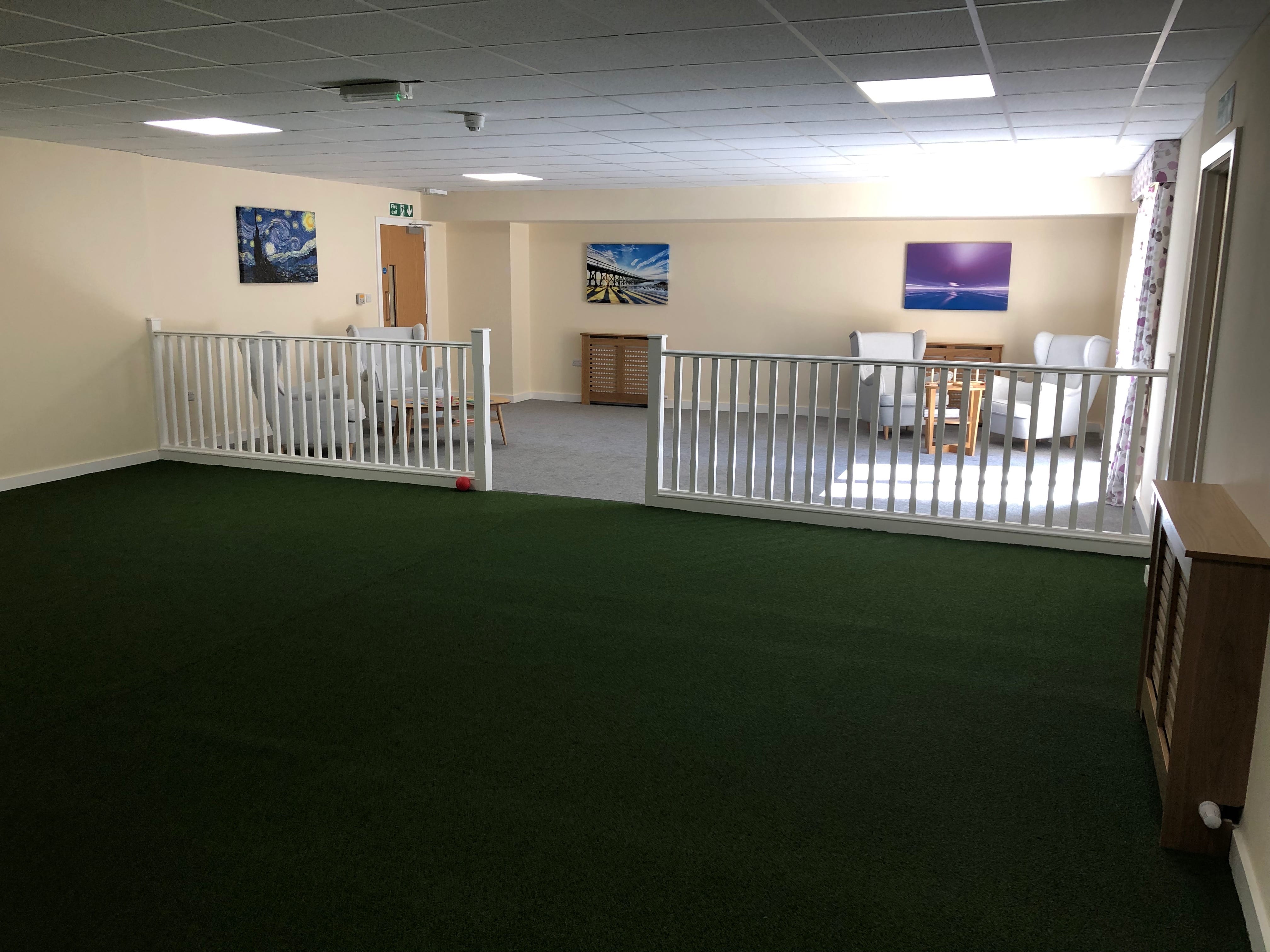 Indoor Bouls area for residential care patients at Scissett Mount Care Home in Huddersfield